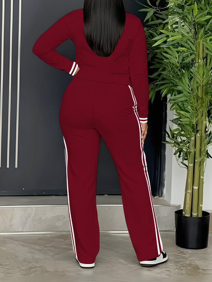Ensemble Sport Décontracté Femme Manches Longues et Pantalon Rayures Latérales