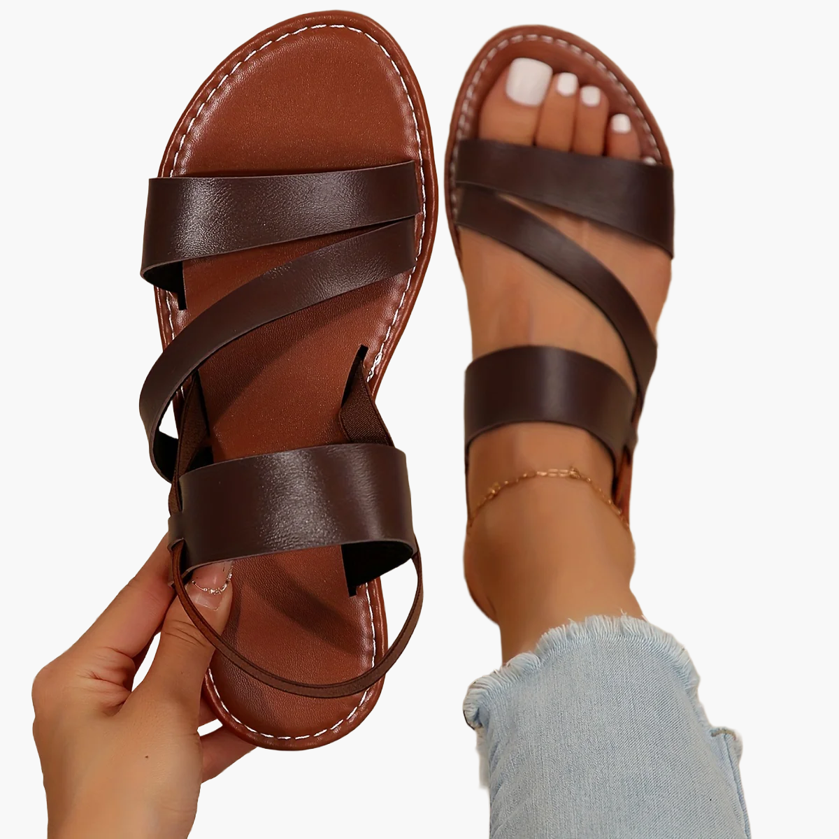 Sandales plates pour femme style décontracté à brides croisées idéales pour l'été