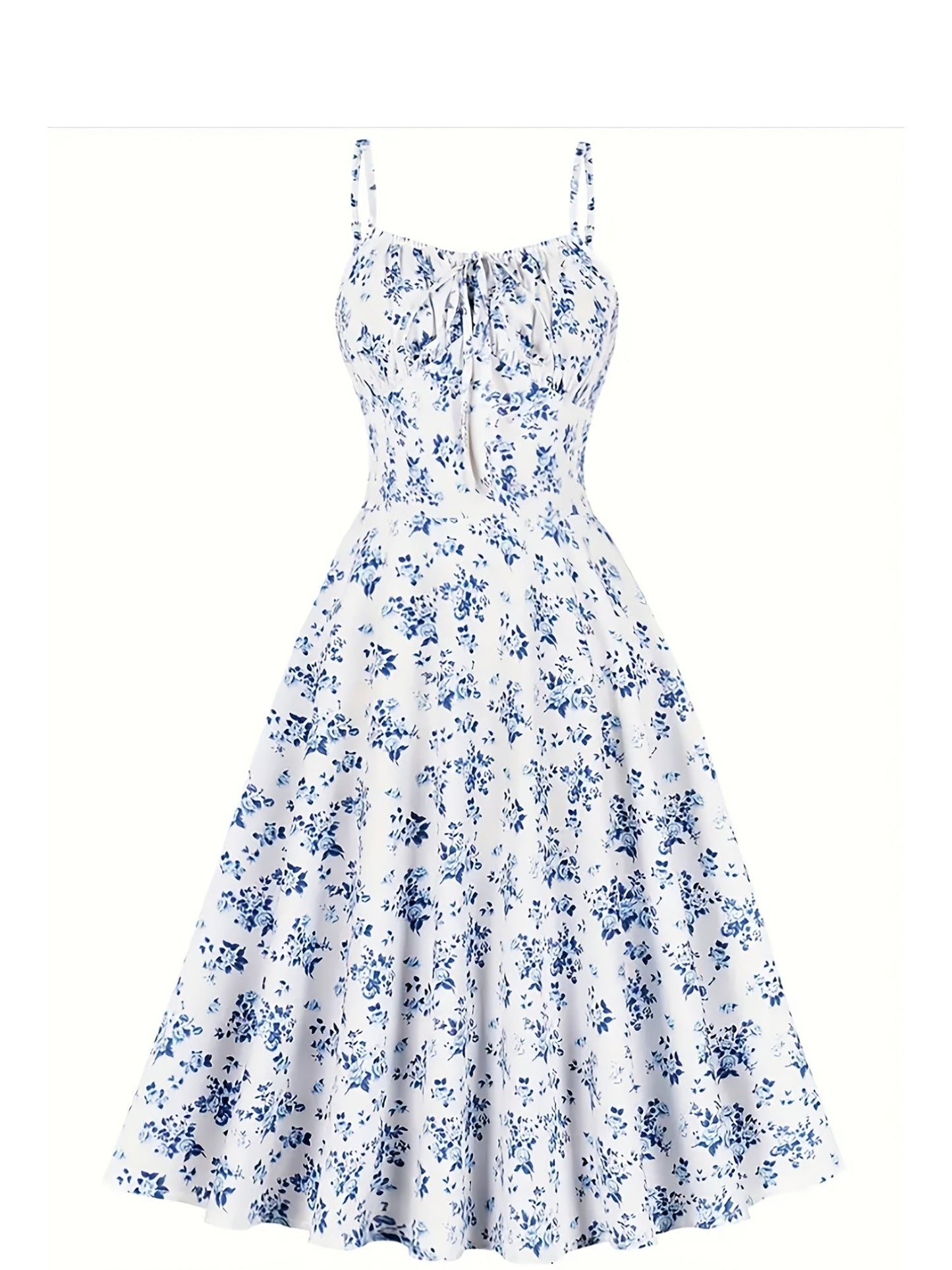 Robe mi-longue femme style champêtre à imprimé fleuri, élégante pour été et occasions décontractées