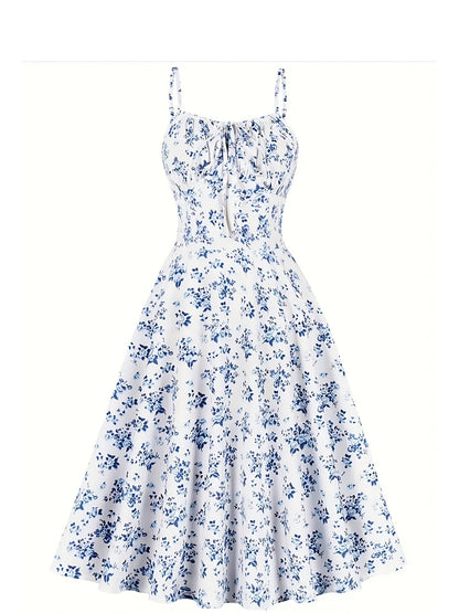 Robe mi-longue femme style champêtre à imprimé fleuri, élégante pour été et occasions décontractées