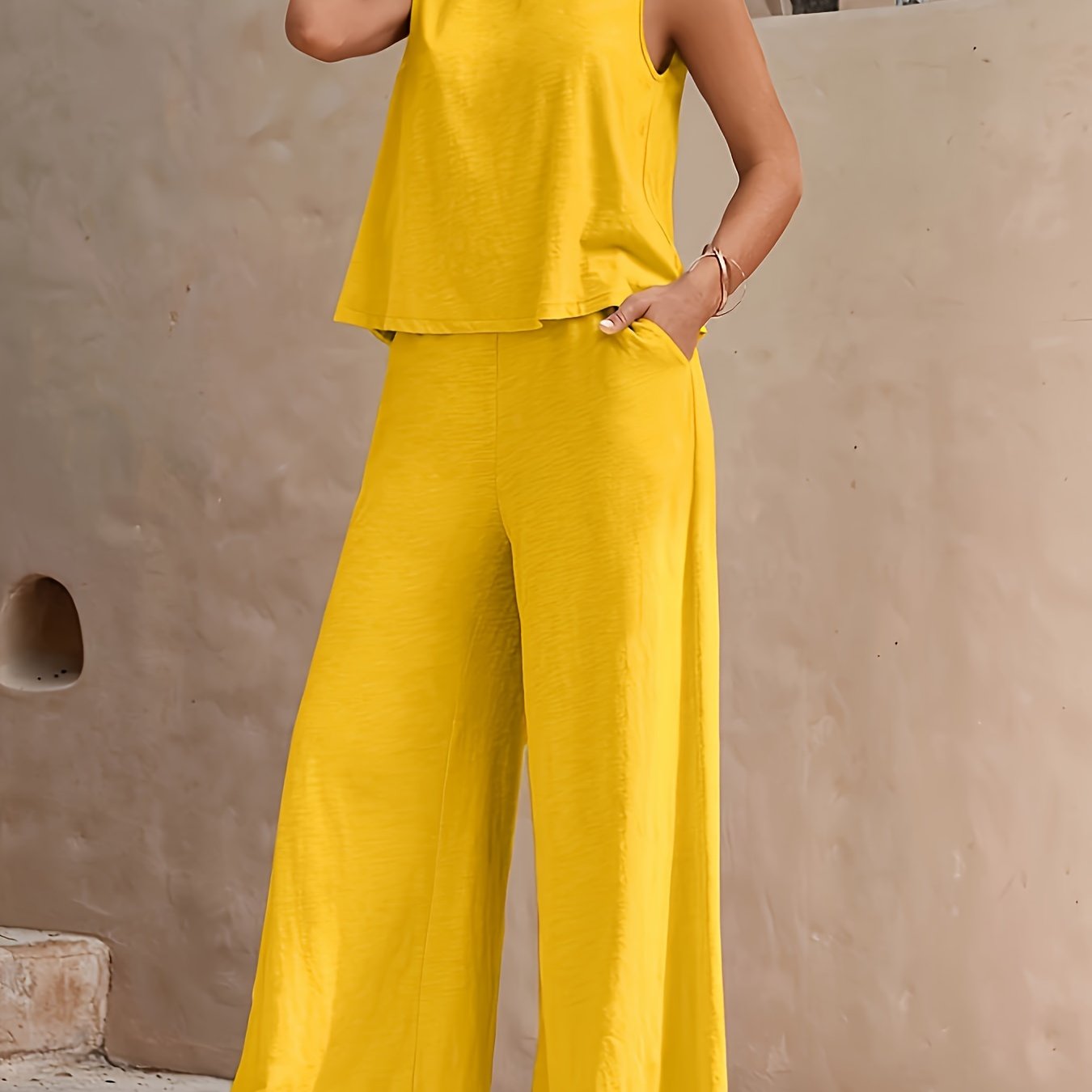 Ensemble décontracté femme – Pantalon large et haut sans manches, style élégant pour l'été