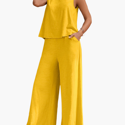 Ensemble décontracté femme – Pantalon large et haut sans manches, style élégant pour l'été