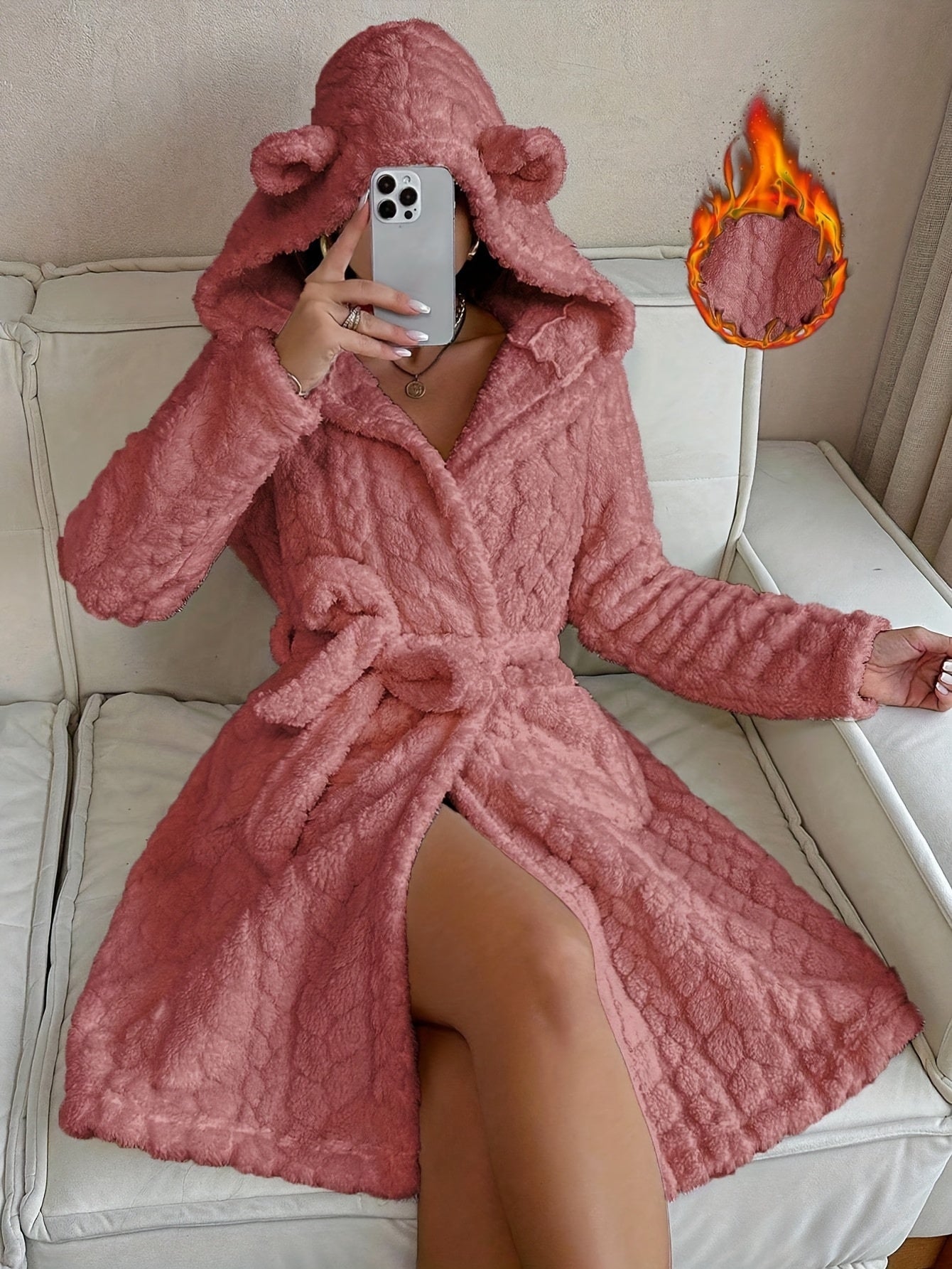 Robe de Chambre Femme à Capuche Ourson Douce Lavande