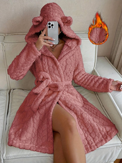Robe de Chambre Femme à Capuche Ourson Douce Lavande