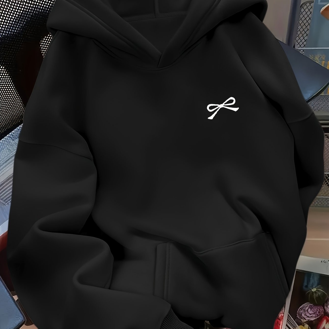 Women's Bow Embroidered Oversized Pullover Hoodie