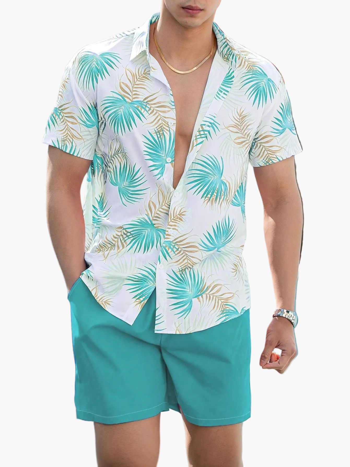 Ensemble d'été décontracté homme style tropical – Chemise manches courtes et short – Idéal plage et vacances