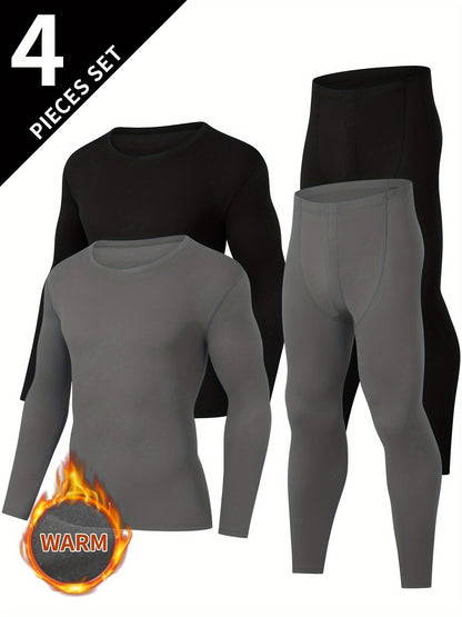 Sous-vêtements Thermiques Homme Manches Longues et Pantalon Gris et Noir (Lot de 4)