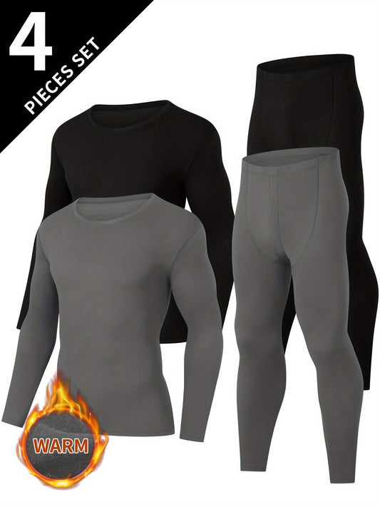 Sous-vêtements Thermiques Homme Manches Longues et Pantalon Gris et Noir (Lot de 4)