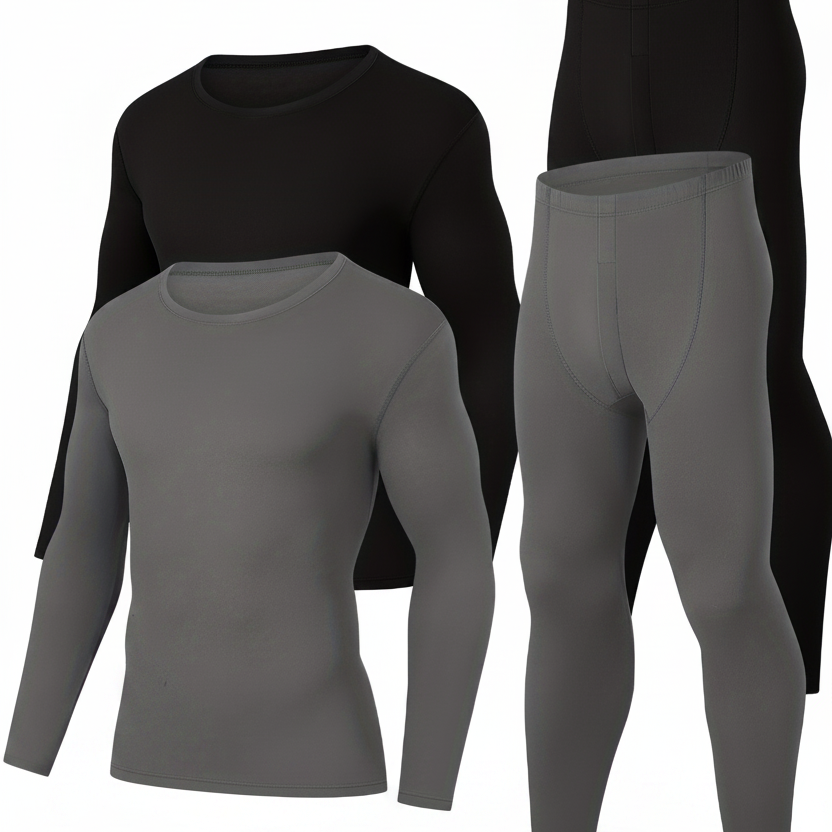 Sous-vêtements Thermiques Homme Manches Longues et Pantalon Gris et Noir (Lot de 4)