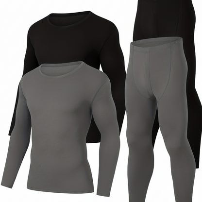 Sous-vêtements Thermiques Homme Manches Longues et Pantalon Gris et Noir (Lot de 4)