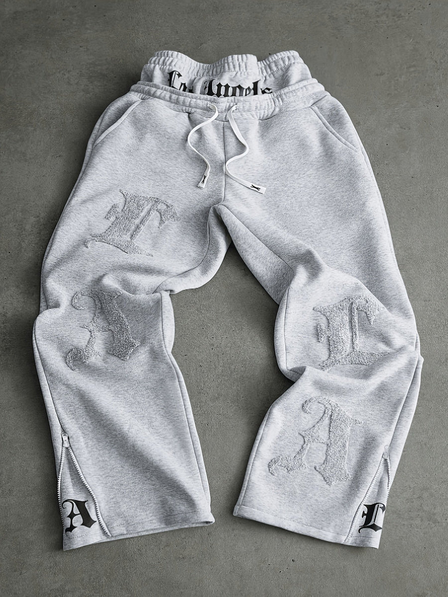Pantaloni da jogging da uomo neri, ampi e ricamati