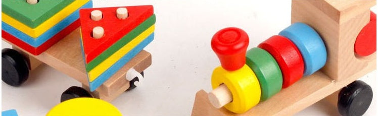 Train jouet éducatif en bois pour enfants - Jeu de formes empilables - Dès 1 an