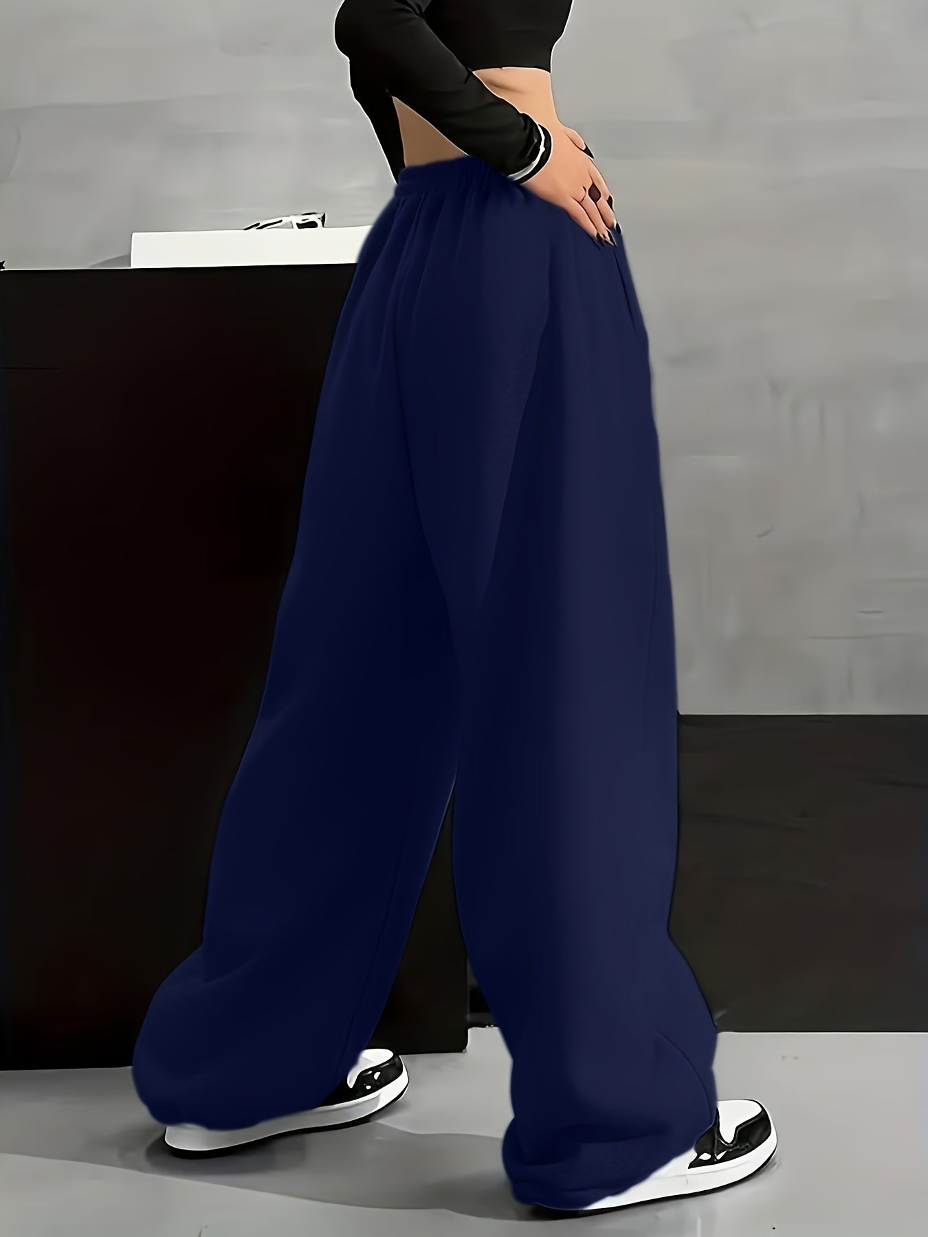 Pantalon large décontracté Femme avec imprimé phases de lune, taille élastiquée et poches