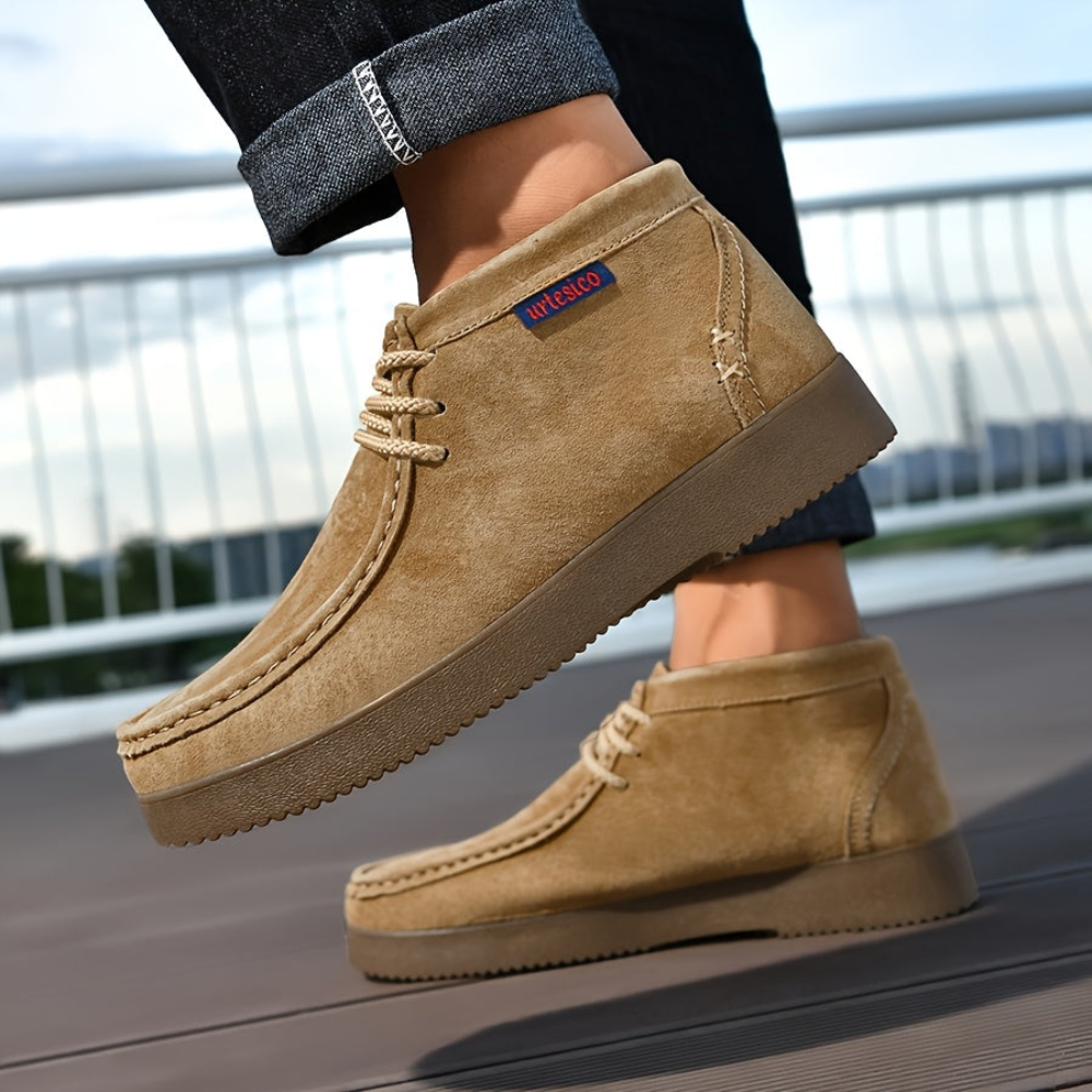 Chaussures montantes homme à lacets style mocassin, couleur unie, semelle épaisse
