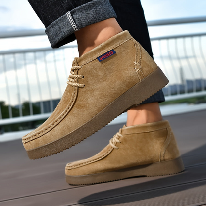 Chaussures montantes homme à lacets style mocassin, couleur unie, semelle épaisse