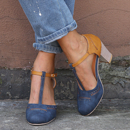 Esme – T-strap Sandals with Round Toe and Matching Colors