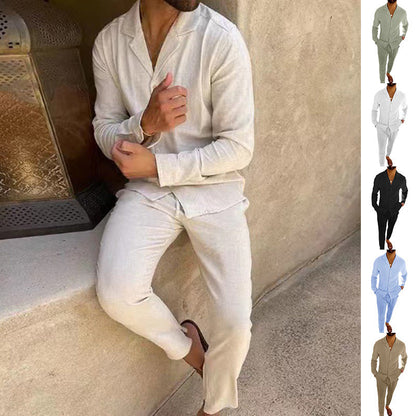 Ensemble Décontracté Homme Style Moderne Chemise Manches Longues et Pantalon Slim pour Quotidien