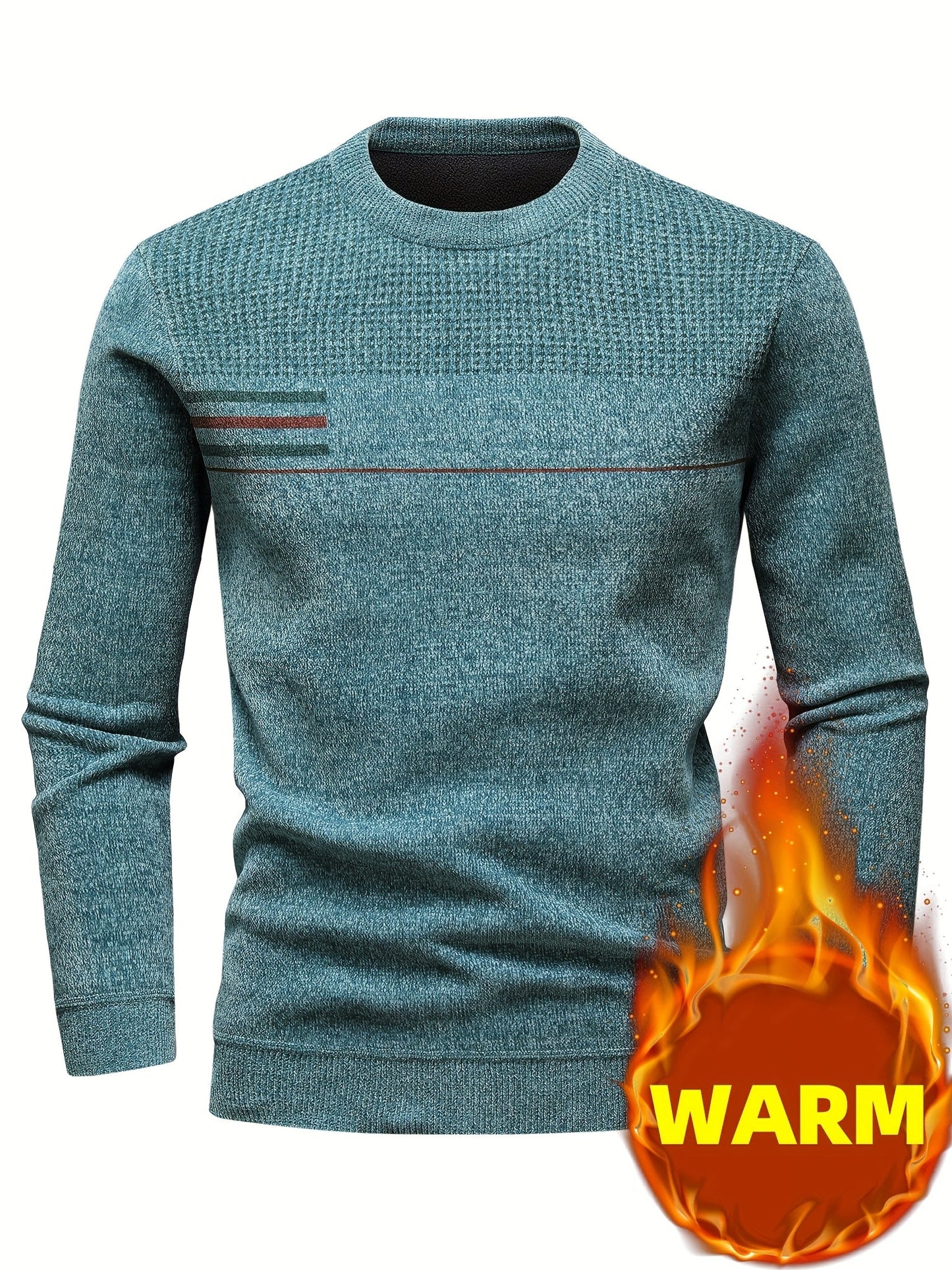 Pull Homme Col Rond Tricoté Maille Texturée Rayures Poitrine Manches Longues