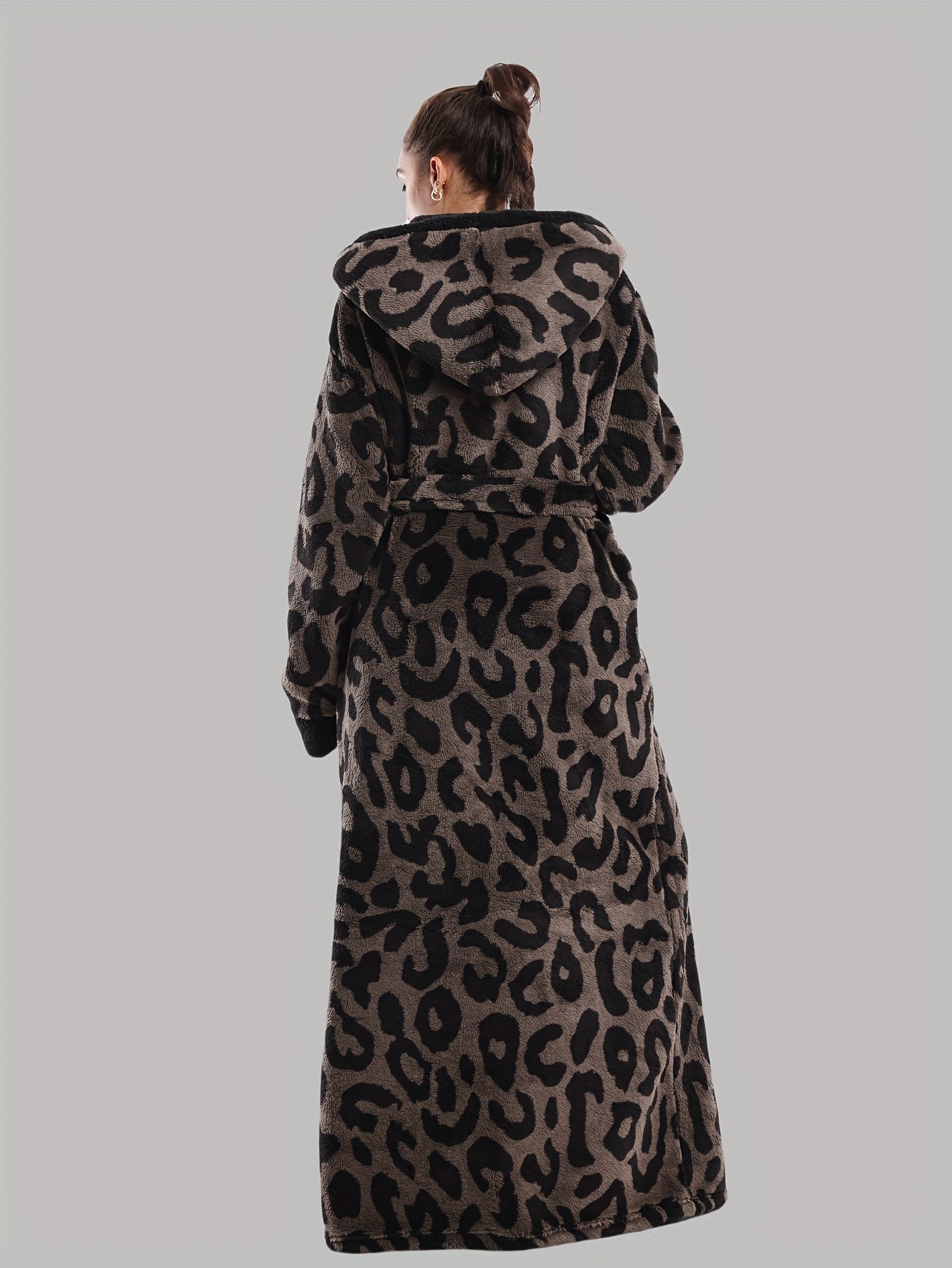 Robe de Chambre Femme Longue à Capuche Motif Léopard