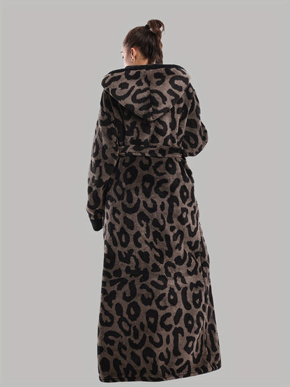 Robe de Chambre Femme Longue à Capuche Motif Léopard