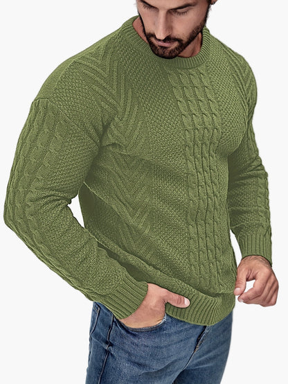 Jersey de punto trenzado para hombre estilo urbano casual – Mangas largas, elegante otoño/invierno