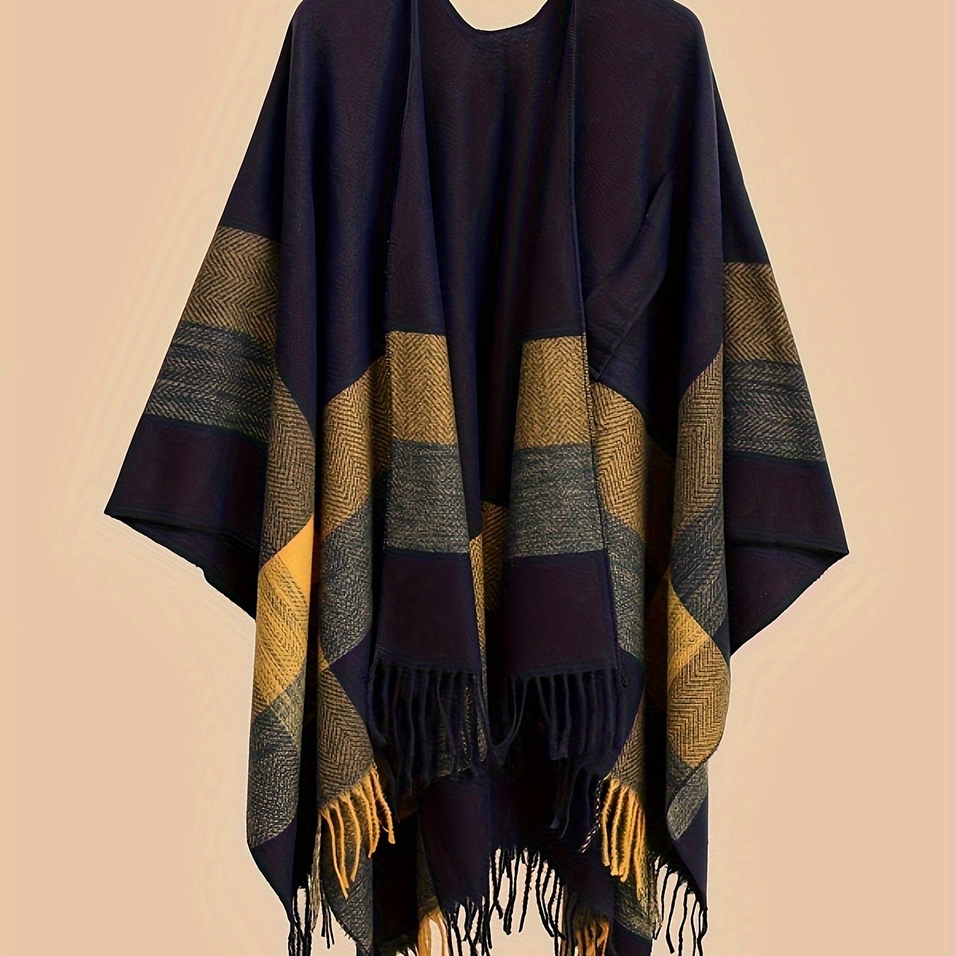 Women's Fringe Trim Open Front Poncho Cape