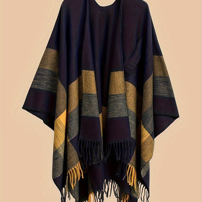 Women's Fringe Trim Open Front Poncho Cape