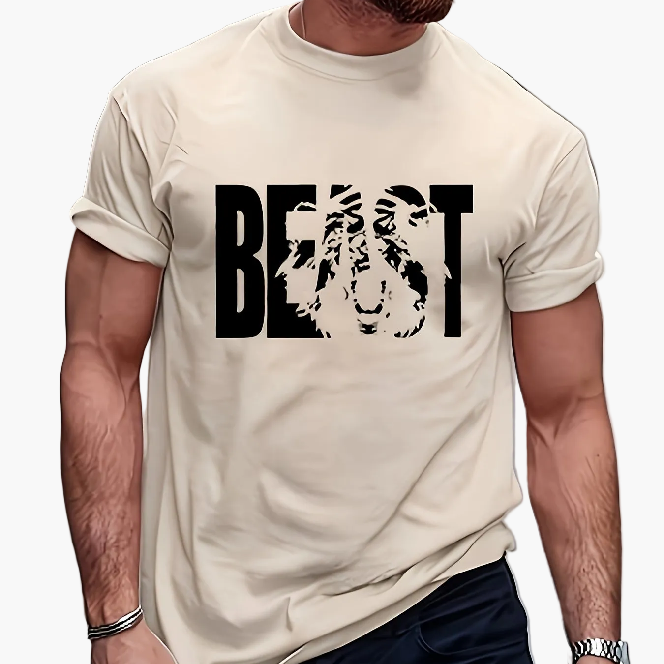 T-shirt grande taille homme style urbain imprimé BEAST – Mode streetwear décontractée