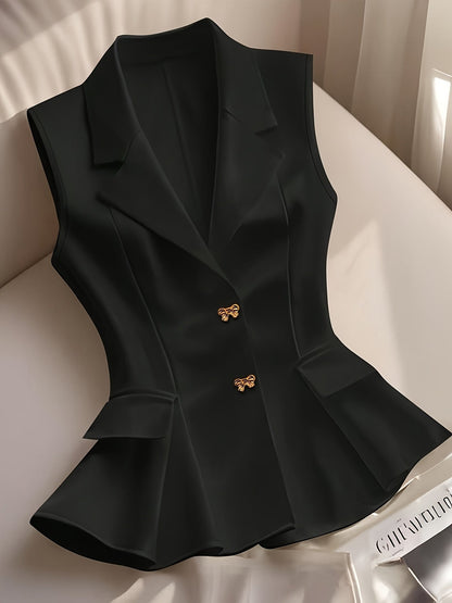 Gilet Blazer Femme Élégant Sans Manches Style Tailleur pour Printemps Été