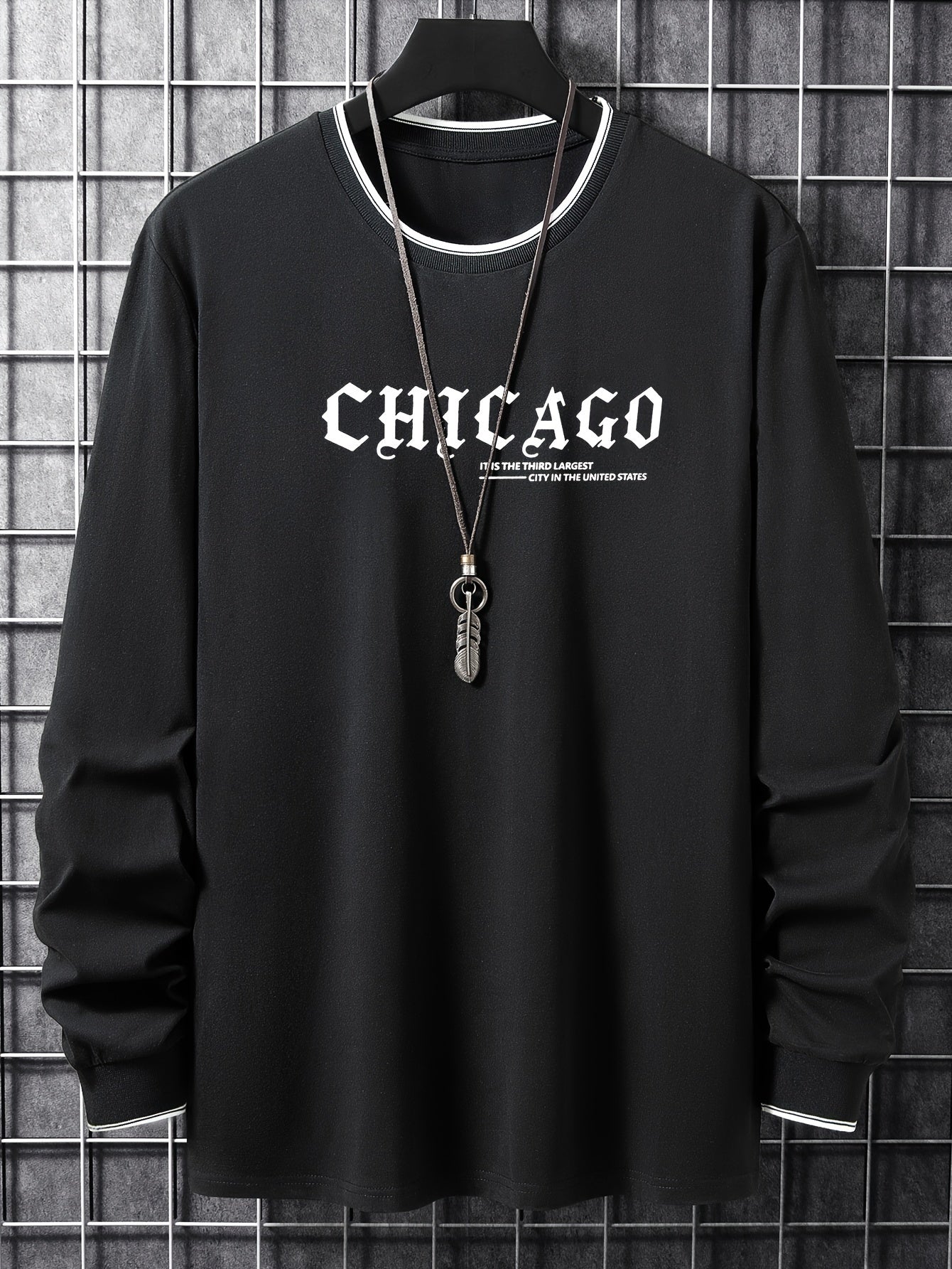 T-shirt Homme Manches Longues Col Rond Imprimé Chicago