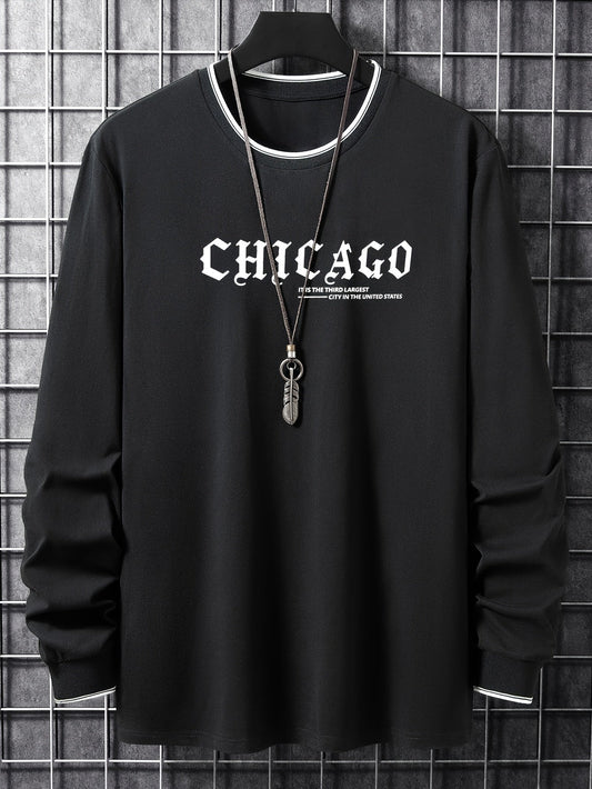 T-shirt Homme Manches Longues Col Rond Imprimé Chicago