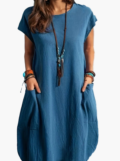 Robe Femme Décontractée Tunique Élégante à Manches Courtes pour Été et Printemps