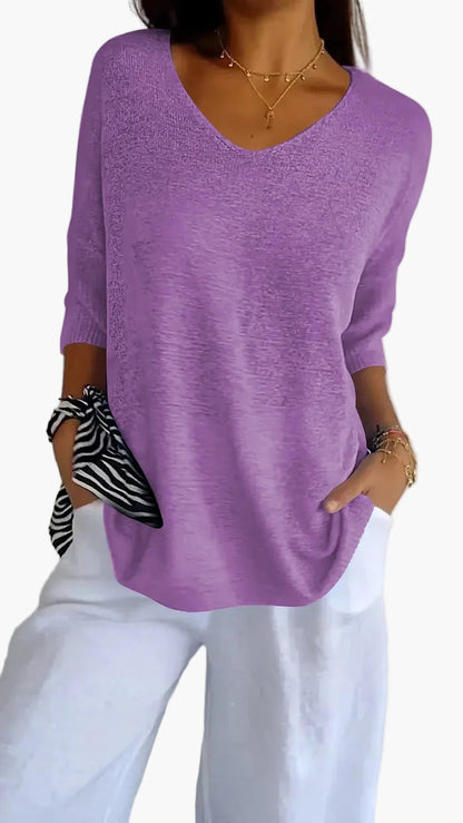Maglione Donna Informale Scollo a V Maniche Mezza Lunghezza Stile Elegante e Comodo per Tutti i Giorni