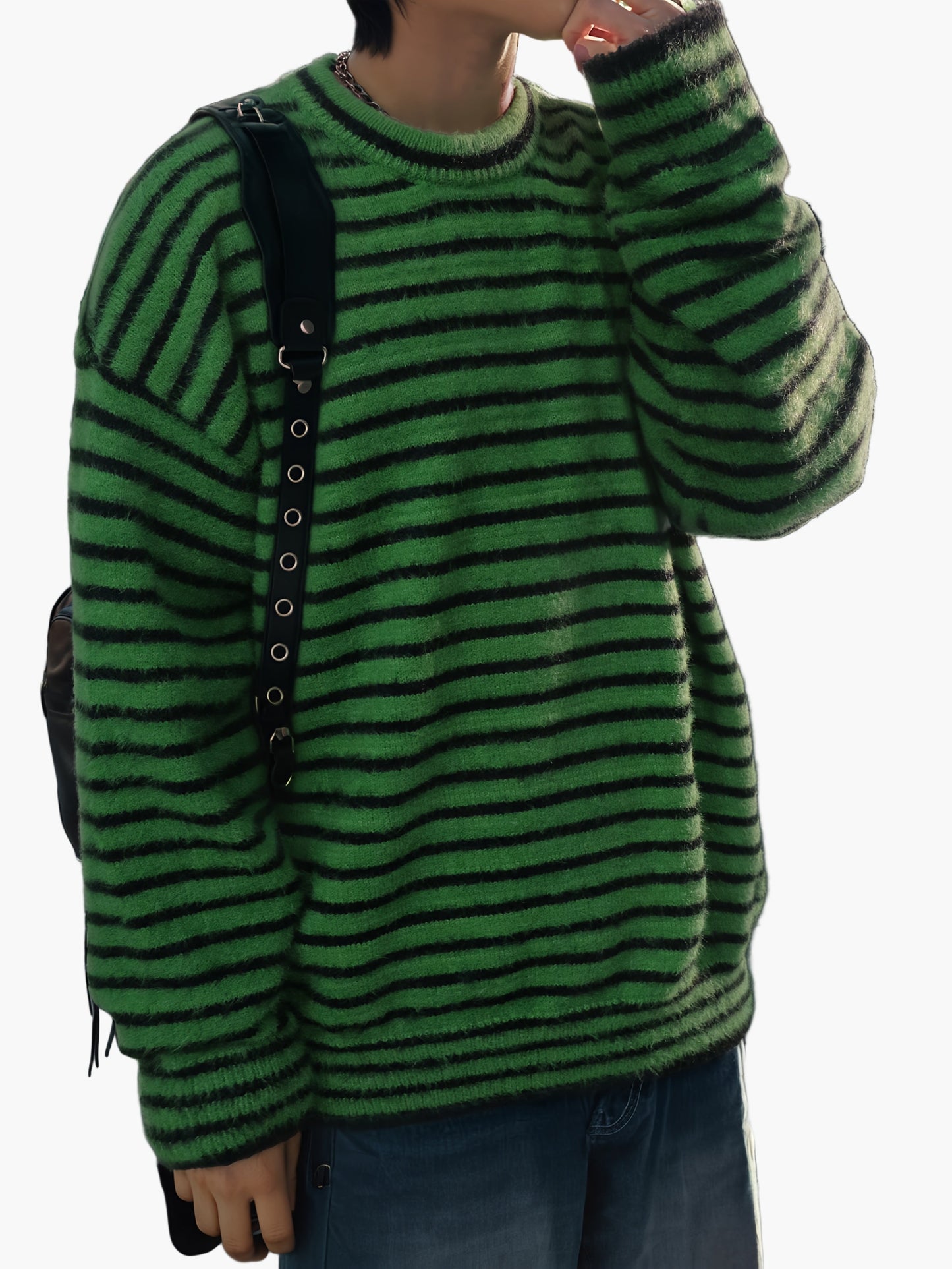 Herrtröja i streetwearstil med ränder, lös passform för höst och vinter