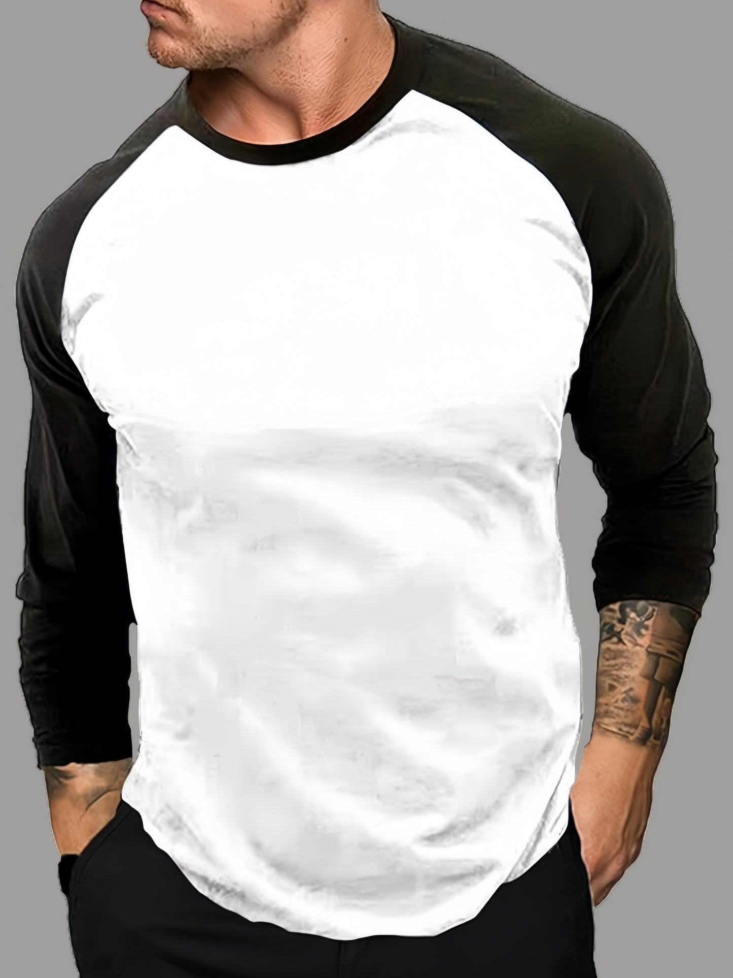 T-shirt Homme Manches Longues Raglan Bicolore Blanc et Noir