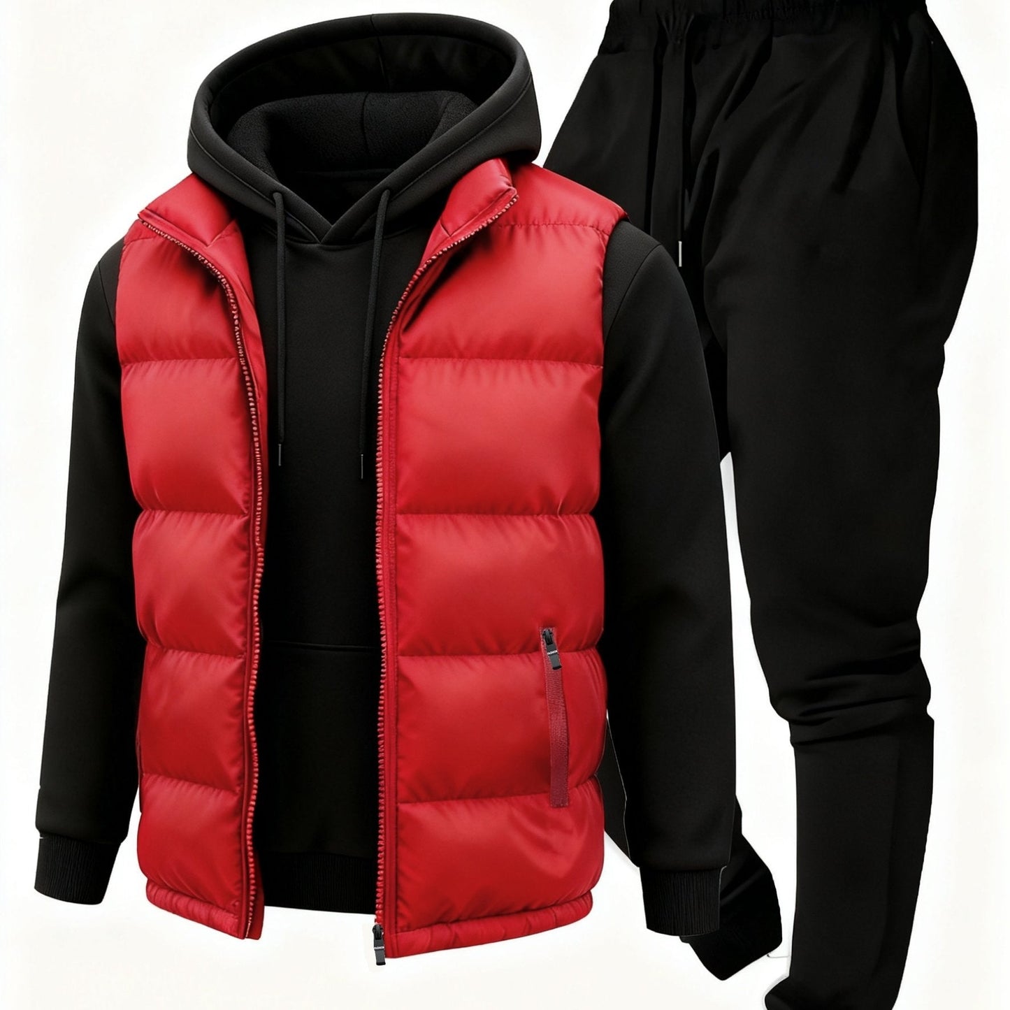 Ensemble Homme Survêtement & Gilet Matelassé Zippé à Capuche