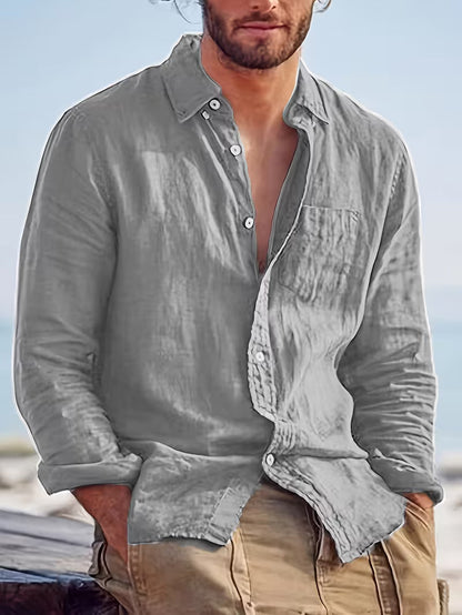 Chemise décontractée pour homme à manches longues style plage – Idéale pour sorties et vacances