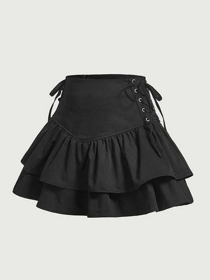 Falda femenina gótica elegante con volantes y corsé con cordones para fiestas y atuendos alternativos