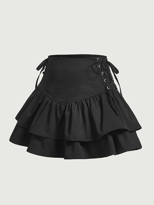 Elegante gothic damesrok met volant en corsetvetersluiting voor feestjes en alternatieve outfits