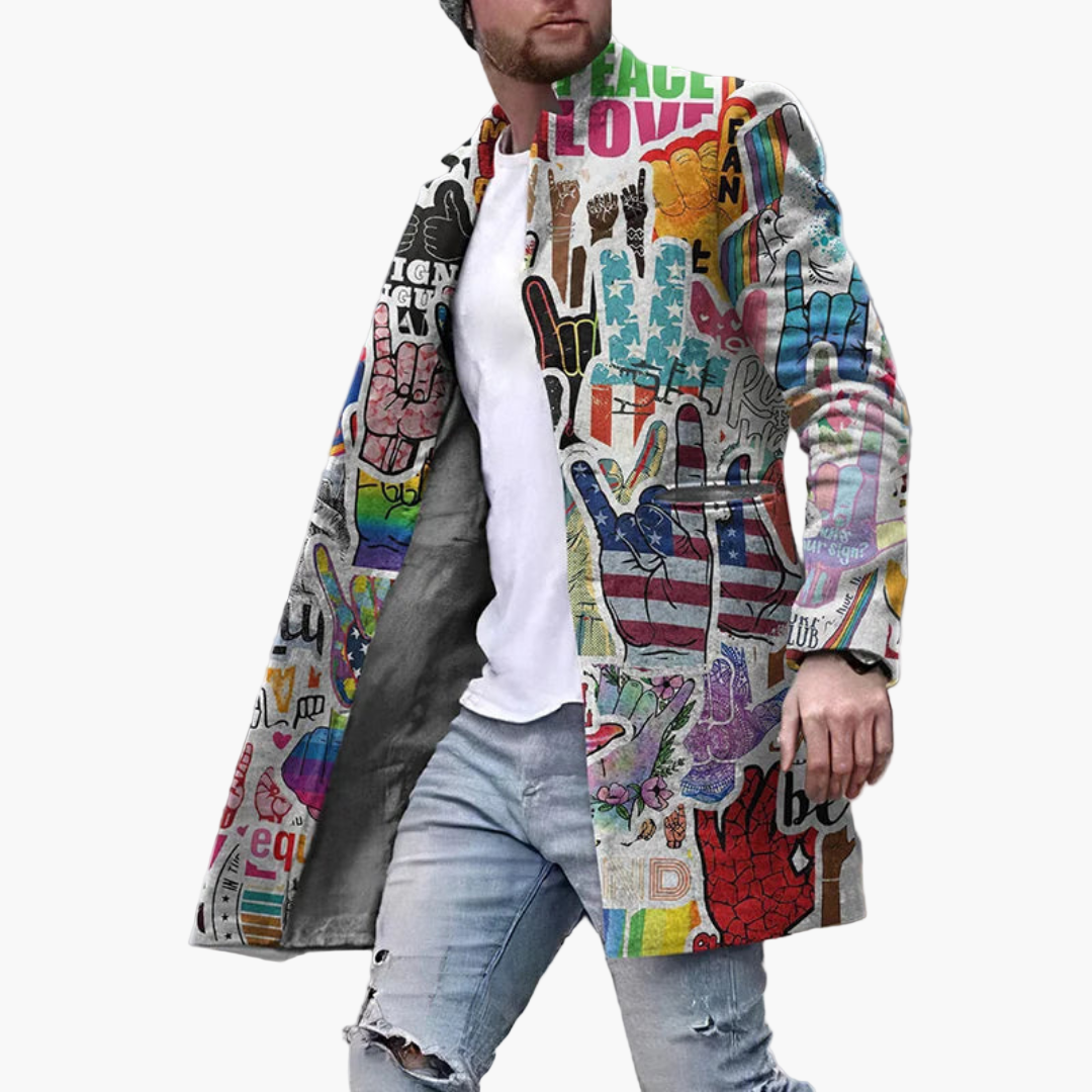 Manteau graphique tendance pour homme – Style urbain moderne, idéal pour toutes occasions