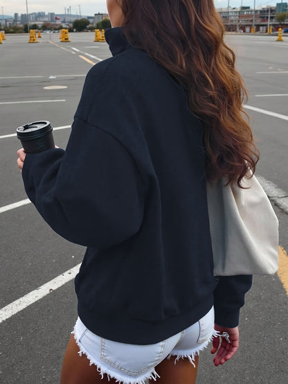 Sweat-shirt col zippé brodé Brooklyn à manches longues pour femme