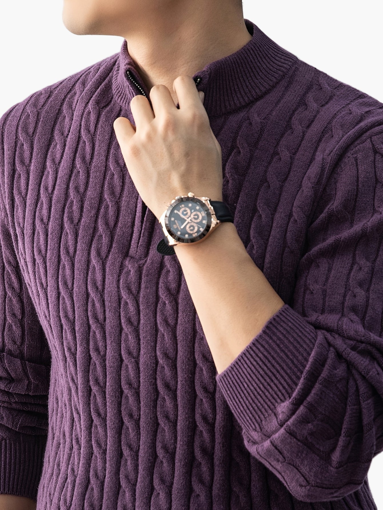 Pull à Col Montant Zippé Homme Style Casual Motif Torsadé pour Automne Hiver