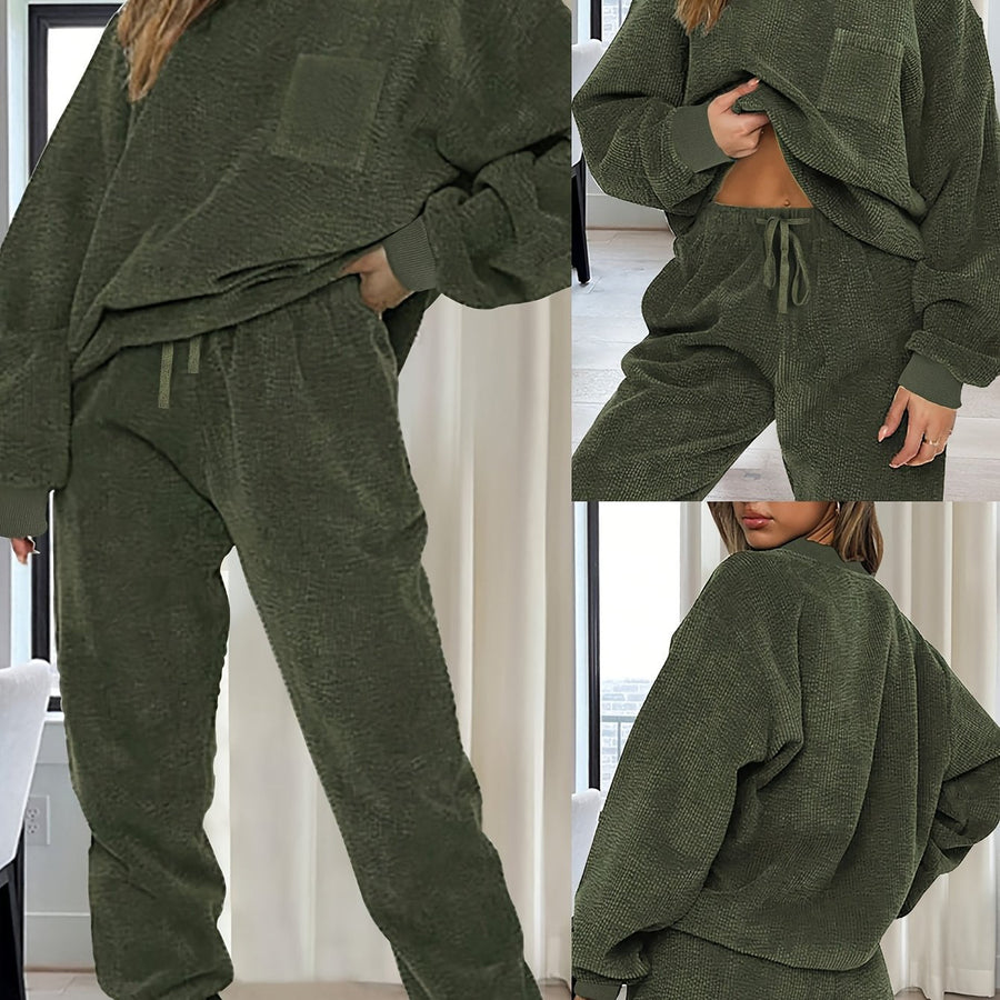 Ensemble Homme Femme Doux Texturé Vert Olive avec Poches
