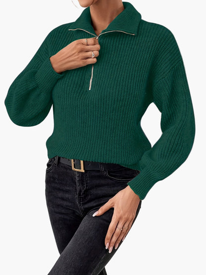 Dame lynlåspullover med høj krave i elegant stil til et trendy hverdagslook