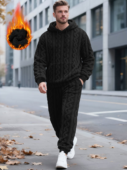 Ensemble de Survie Homme en Tissu Doux Texturé, Chaud, à Capuche et Pantalon, Gris Foncé