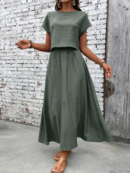 Ensemble deux pièces femme chic style bohème – Top court et jupe longue fluide