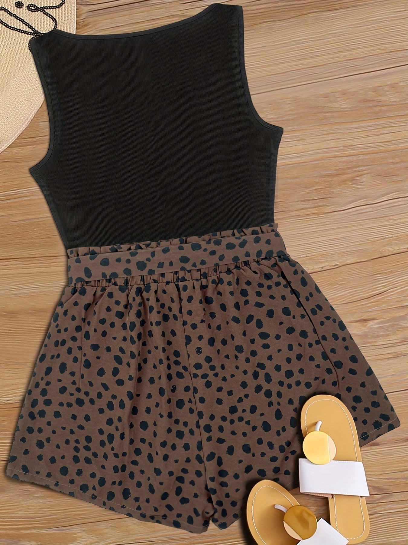 Women's Elegant Style Summer Printed High-Waisted Tank Top and Shorts Set