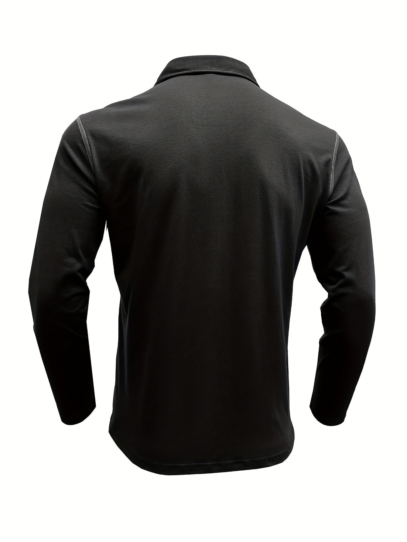 Polo Homme Manches Longues à Col Relevé avec Patte de Boutons et Poches Poitrine Décoratives
