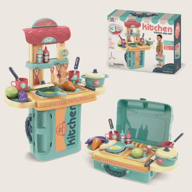 Cocina de Juego Educativa para Niños – Set de Chef Cocinero 3-en-1 (Niña/Niño, 4-6 años)