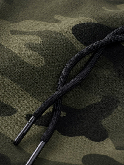 Ensemble survêtement camouflage kaki et noir homme avec veste à capuche zippée